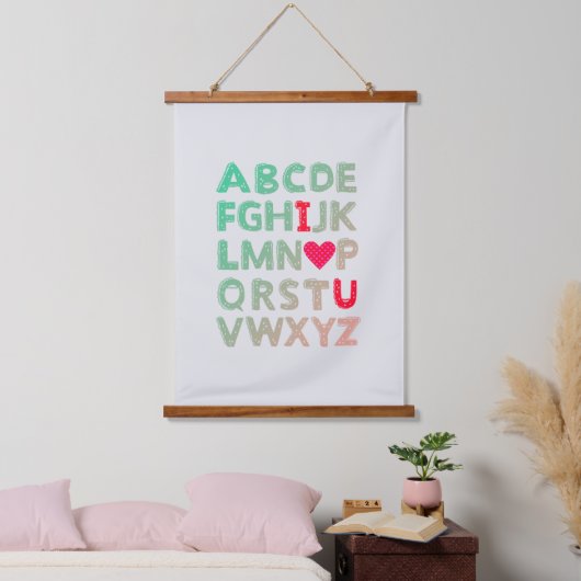 Alphabet ABC I Liebe Sie Einzigartiger Valentinsta Wandteppich Mit Holzrahmen (Schlafzimmer)