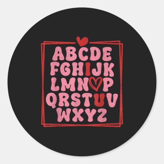 Alphabet Abc I Love You Valentines Day Heart  Runder Aufkleber (Vorderseite)