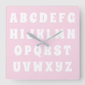 Alphabet Abc Muster Rosa Kinderzimmer Kinderzimmer Quadratische Wanduhr (Vorderseite)