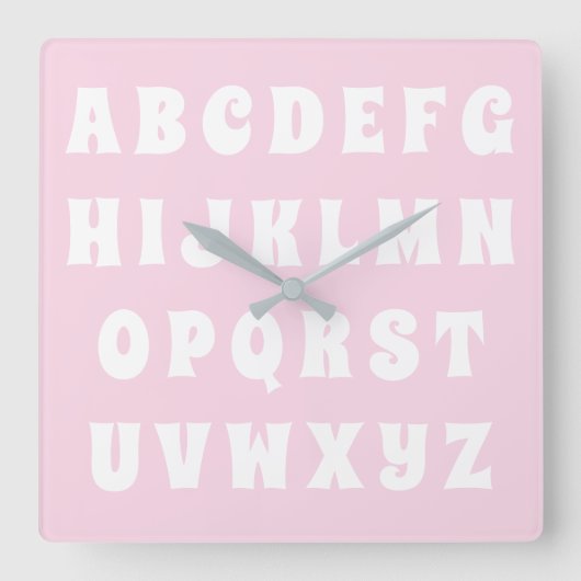 Alphabet Abc Muster Rosa Kinderzimmer Kinderzimmer Quadratische Wanduhr (Vorderseite)