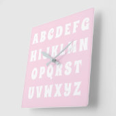 Alphabet Abc Muster Rosa Kinderzimmer Kinderzimmer Quadratische Wanduhr (Winkel)