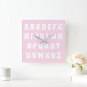 Alphabet Abc Muster Rosa Kinderzimmer Kinderzimmer Quadratische Wanduhr (Zuhause)