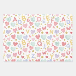 Alphabet-Abenteuer: Wasserfarben-ABCs & Herzen Geschenkpapier Set