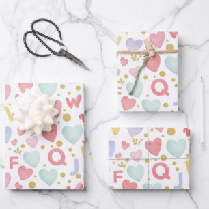 Alphabet-Abenteuer: Wasserfarben-ABCs & Herzen Geschenkpapier Set