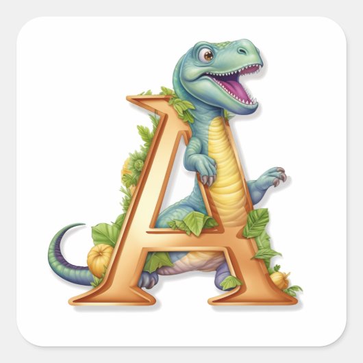 Alphabet Adventure: A für Dinosaurier Quadratischer Aufkleber (Vorderseite)