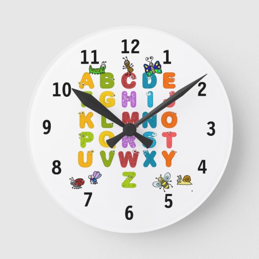 Alphabet and Garden Insects (Medium) Wall Clock Runde Wanduhr (Vorderseite)