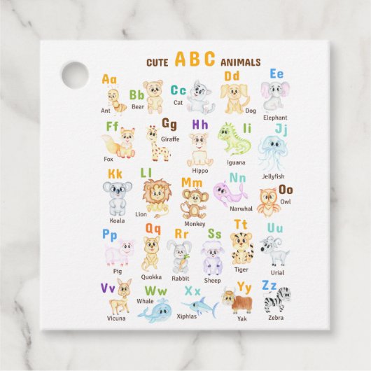 Alphabet Animal ABC Niedliche Tiere Geschenkanhänger (Vorderseite)