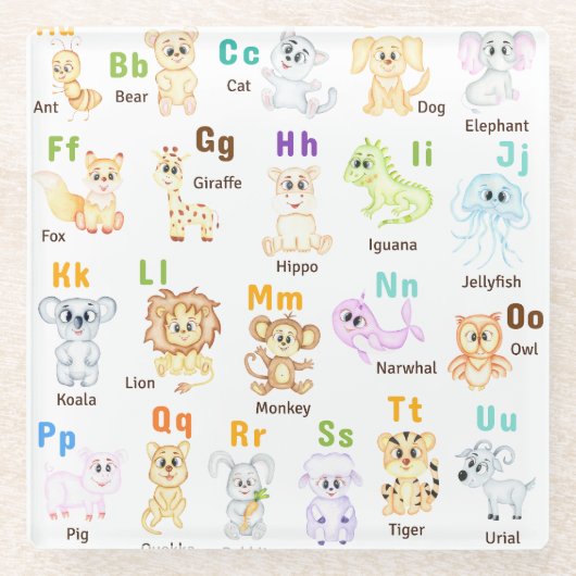 Alphabet Animal ABC Niedliche Tiere Glasuntersetzer (Vorderseite)