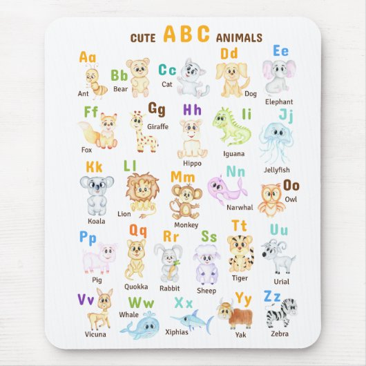 Alphabet Animal ABC Niedliche Tiere Mousepad (Vorne)