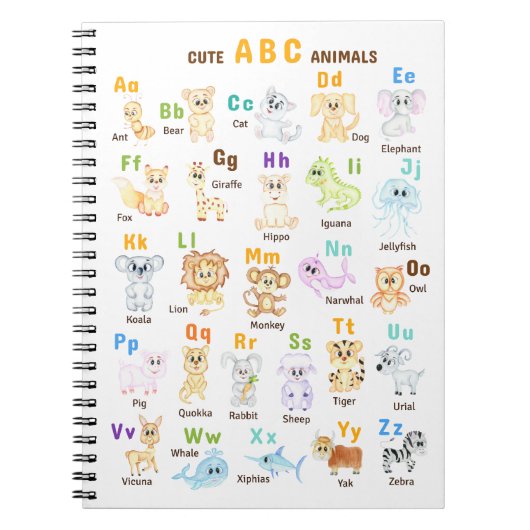 Alphabet Animal ABC Niedliche Tiere Notizblock (Vorderseite)