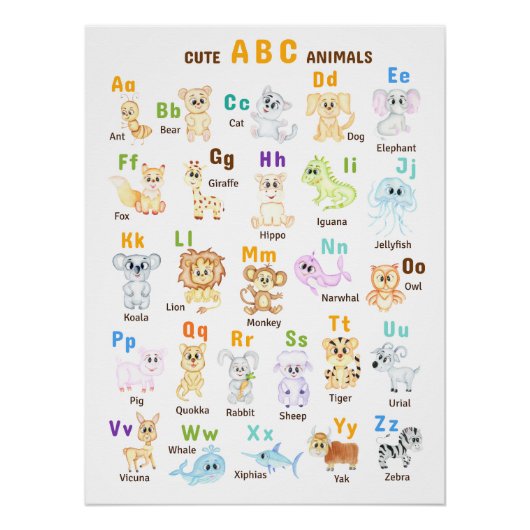 Alphabet Animal ABC Niedliche Tiere Poster (Vorderseite)
