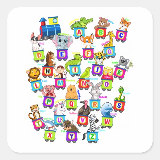 Alphabet Animal ABCs Learning Square Sticker (Vorderseite)