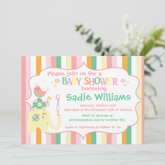 Alphabet Animals Kinderdusche Einladung (Stehend Vorderseite)