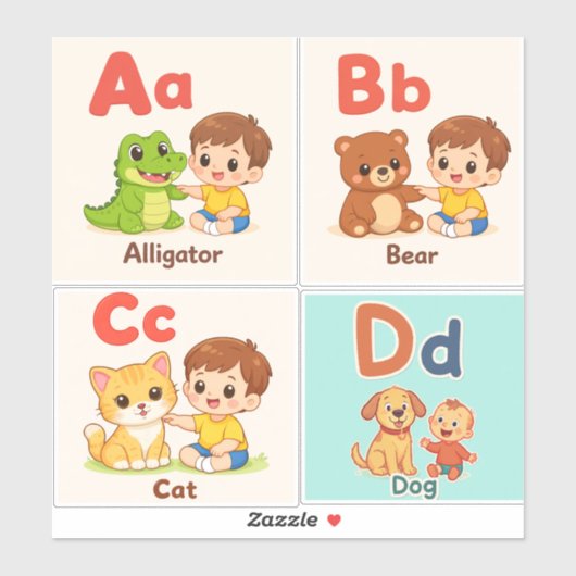 Alphabet Animals Sticker Sheet A–D (Blatt)
