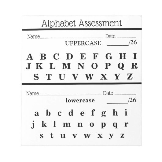 Alphabet Assessment Teacher Notepad Notizblock (Vorderseite)