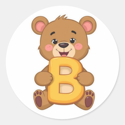 Alphabet-Aufkleber – B mit Bär Runder Aufkleber (Vorderseite)
