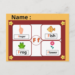 Alphabet-Bildungs-Flashcard Buchstabe F für Kinder Postkarte