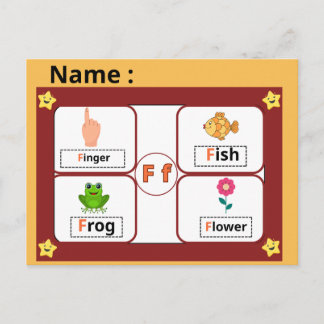 Alphabet-Bildungs-Flashcard Buchstabe F für Kinder Postkarte