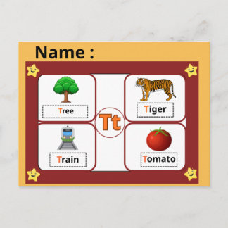 Alphabet-Bildungs-Flashcard Buchstabe T für Kinder Postkarte