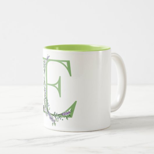 Alphabet Brief E Lavender Eucalyptus mit Monogramm Zweifarbige Tasse (VorderseiteRechts)