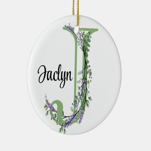 Alphabet Brief J, Aquarelllavender botanisch Keramik Ornament (Rechts)