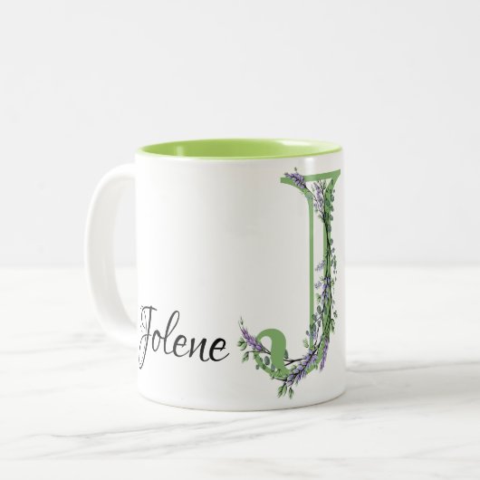 Alphabet Brief J, Aquarelllavender botanisch Zweifarbige Tasse (Vorderseite Links)