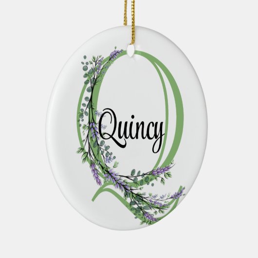 Alphabet Brief Q, Aquarelllavender botanisch Keramik Ornament (Rechts)