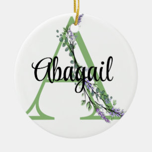 Alphabet Buchstabe A, Aquarelllavender Eukalyptus Keramik Ornament