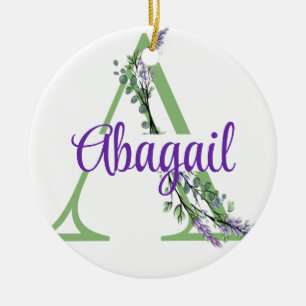 Alphabet Buchstabe A, Aquarelllavender Eukalyptus Keramik Ornament