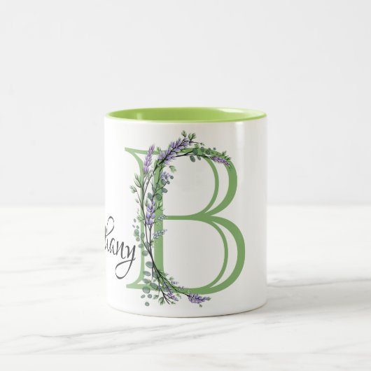 Alphabet Buchstabe B, Aquarelllavender botanisch Zweifarbige Tasse (Mittel)