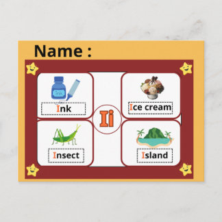 Alphabet Buchstabe I Lernkarte für Kinder Postkarte