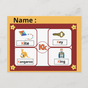 Alphabet Buchstabe K Lernkarte für Kinder Postkarte