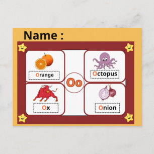 Alphabet Buchstabe O Lernkarte für Kinder  Postkarte