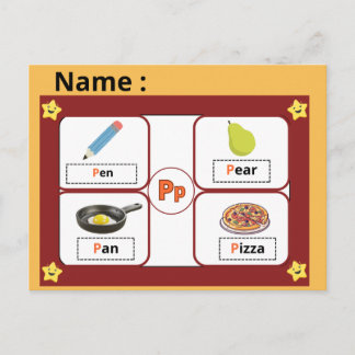 Alphabet Buchstabe P Lernkarte für Kinder Postkarte