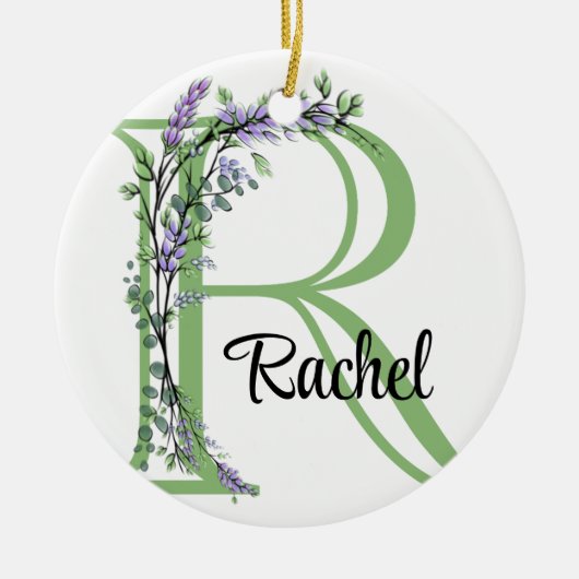 Alphabet Buchstabe R, Aquarelllavender botanisch Keramik Ornament (Vorne)