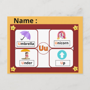 Alphabet Buchstabe U Lernkarte für Kinder  Postkarte