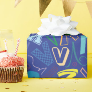 Alphabet Buchstabe V Geschenkpapier - Blau