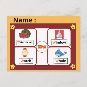 Alphabet Buchstabe W Lernkarte für Kinder Postkarte