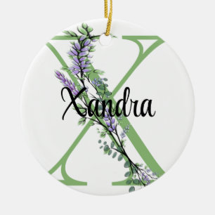 Alphabet Buchstabe X, Aquarelllavender botanisch Keramik Ornament