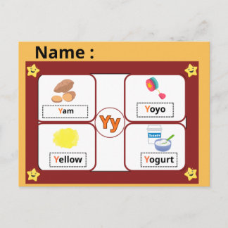 Alphabet Buchstabe Y Lernkarte für Kinder  Postkarte