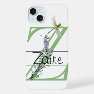 Alphabet Buchstabe Z, Wasserfarbe Lavendel Libelle iPhone 15 Plus Hülle