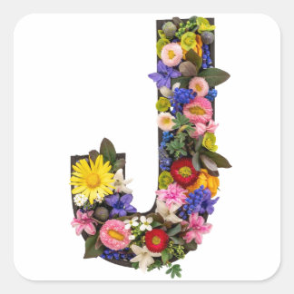 Alphabet Buchstaben Blumen Quadratischer Aufkleber