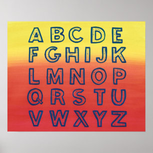Alphabet Chart Upper Case Letters Sunset Ombre Poster