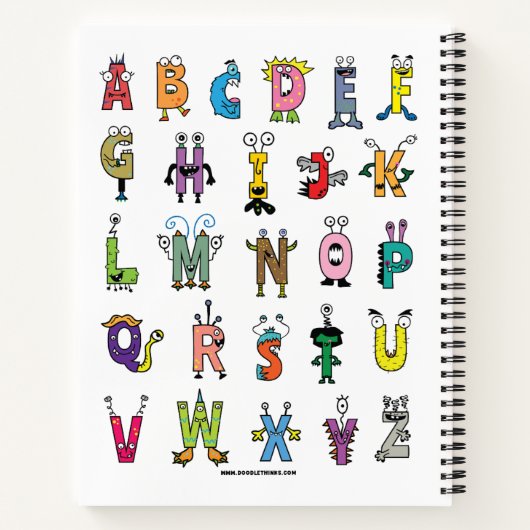 Alphabet Creatures Spiralnotebook Notizblock (Rückseite)