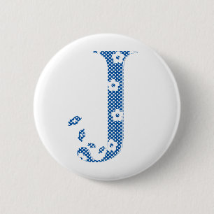 Alphabet der Blume J (blau und Punkte) Button