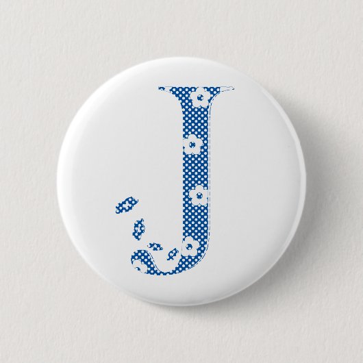 Alphabet der Blume J (blau und Punkte) Button (Vorderseite)