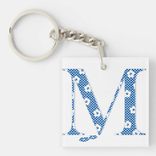 Alphabet der Blume M (blau und Punkte) Schlüsselanhänger