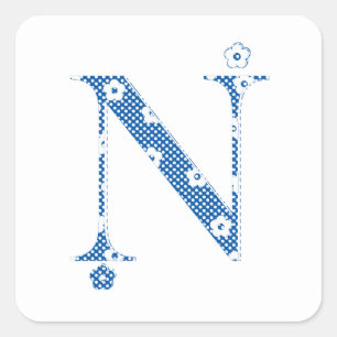 Alphabet der Blume N (blau und Punkte) Aufkleber