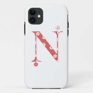 Alphabet der Blume N (rot und Punkte) iPhone 11 Hülle