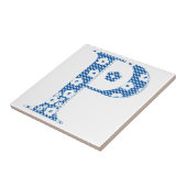 Alphabet der Blume P (blau und Punkte) Fliese (Seite)